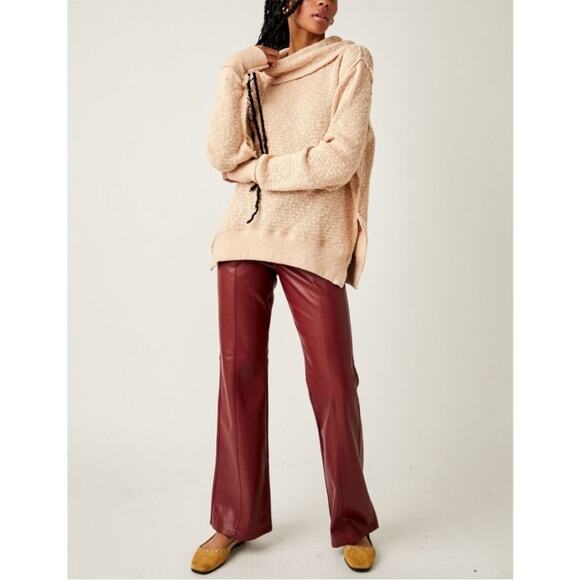 Free People We The Free Tommy Turtleneck Textured Sweater Toasted Almond Beige M - Picture 3 of 11